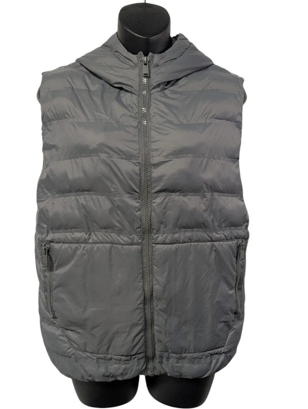 Zara Youth Gray Hooded Puffer Vest Size 11-12 152cm Full Zip Zip Pockets